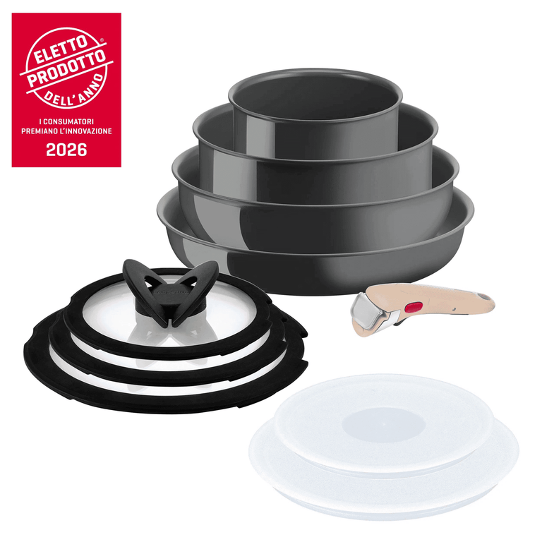 Ingenio Vivissima, Set padelle, Antiaderente Ceram, Manico rimovibile, induzione gas